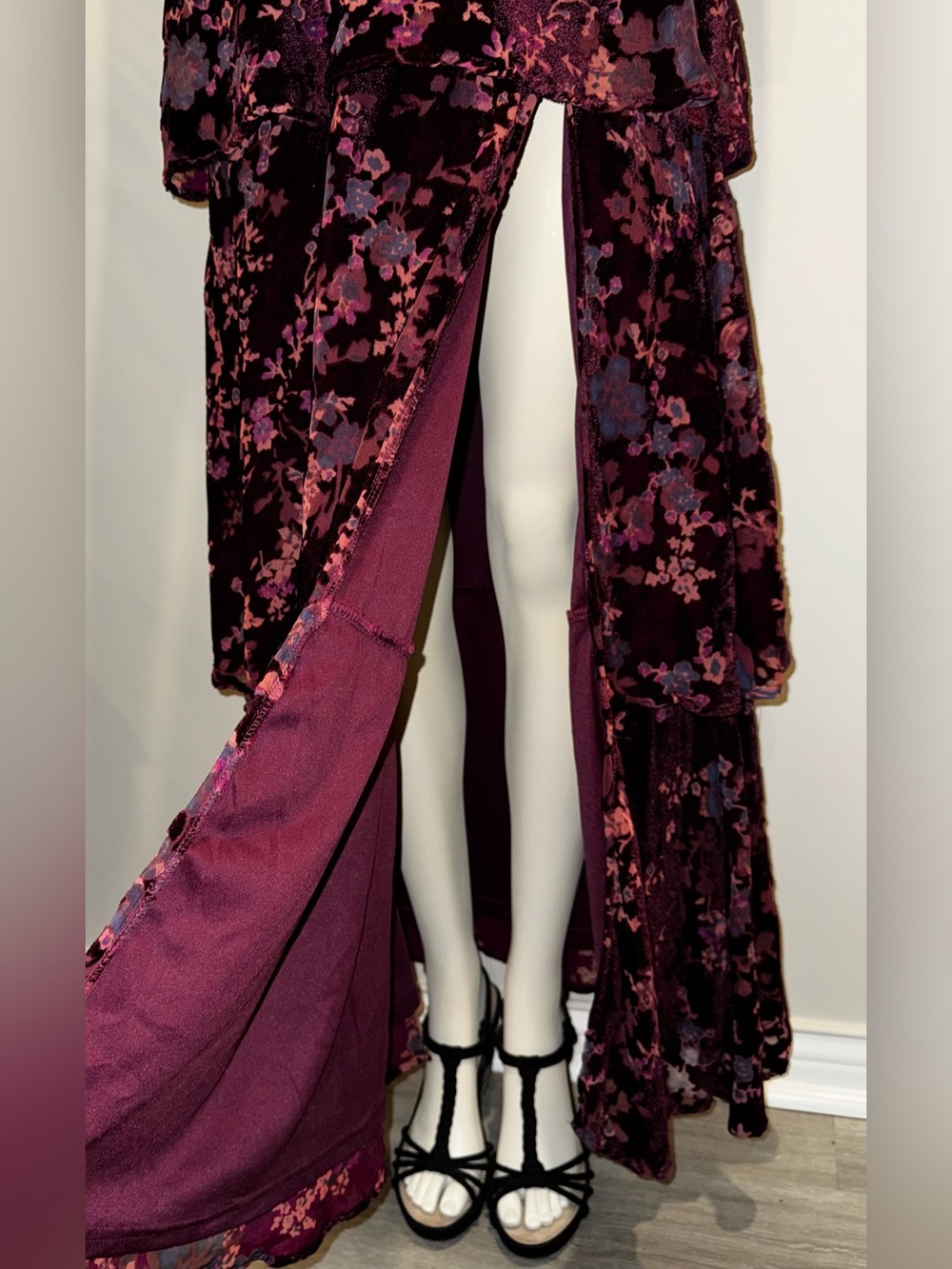 Lulus I Love You Amore Plum Purple Floral Velvet Tiered Maxi Dress - Picture 6 of 8